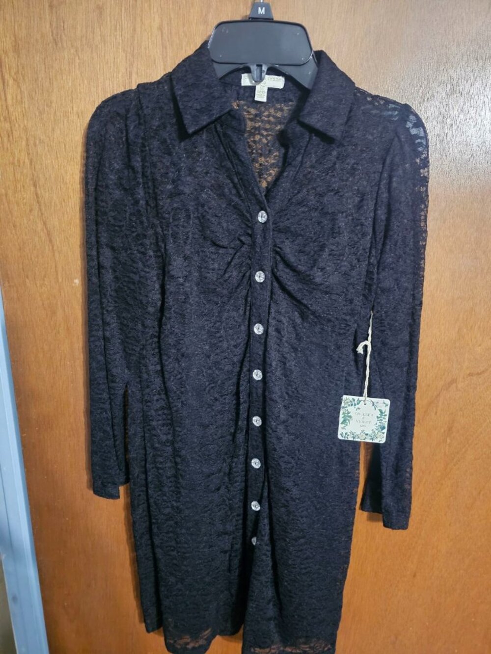 Chelsea & Violet Girl's Black Button Down Lace Dress Nylon/Spandex NEW
